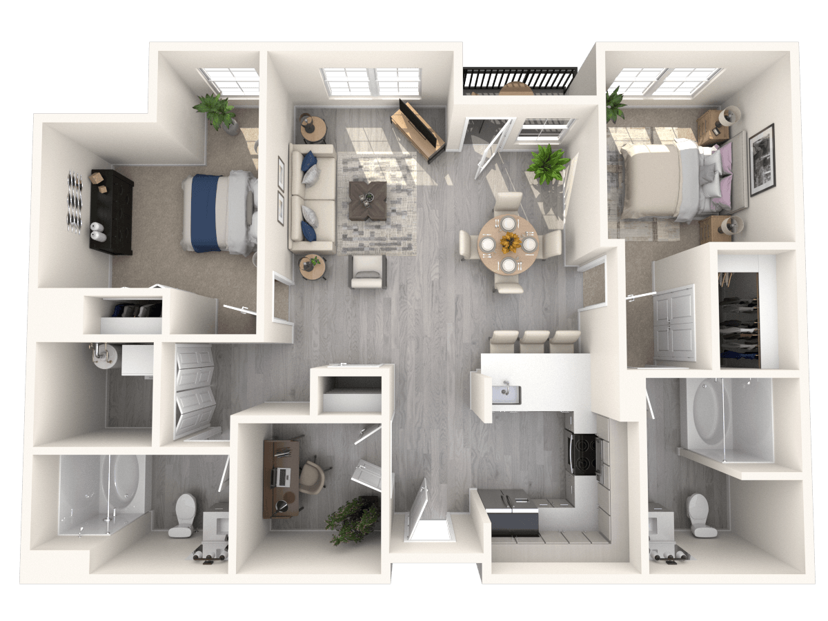 Floor plan for 2 beds, 2 baths, 1187 sqft